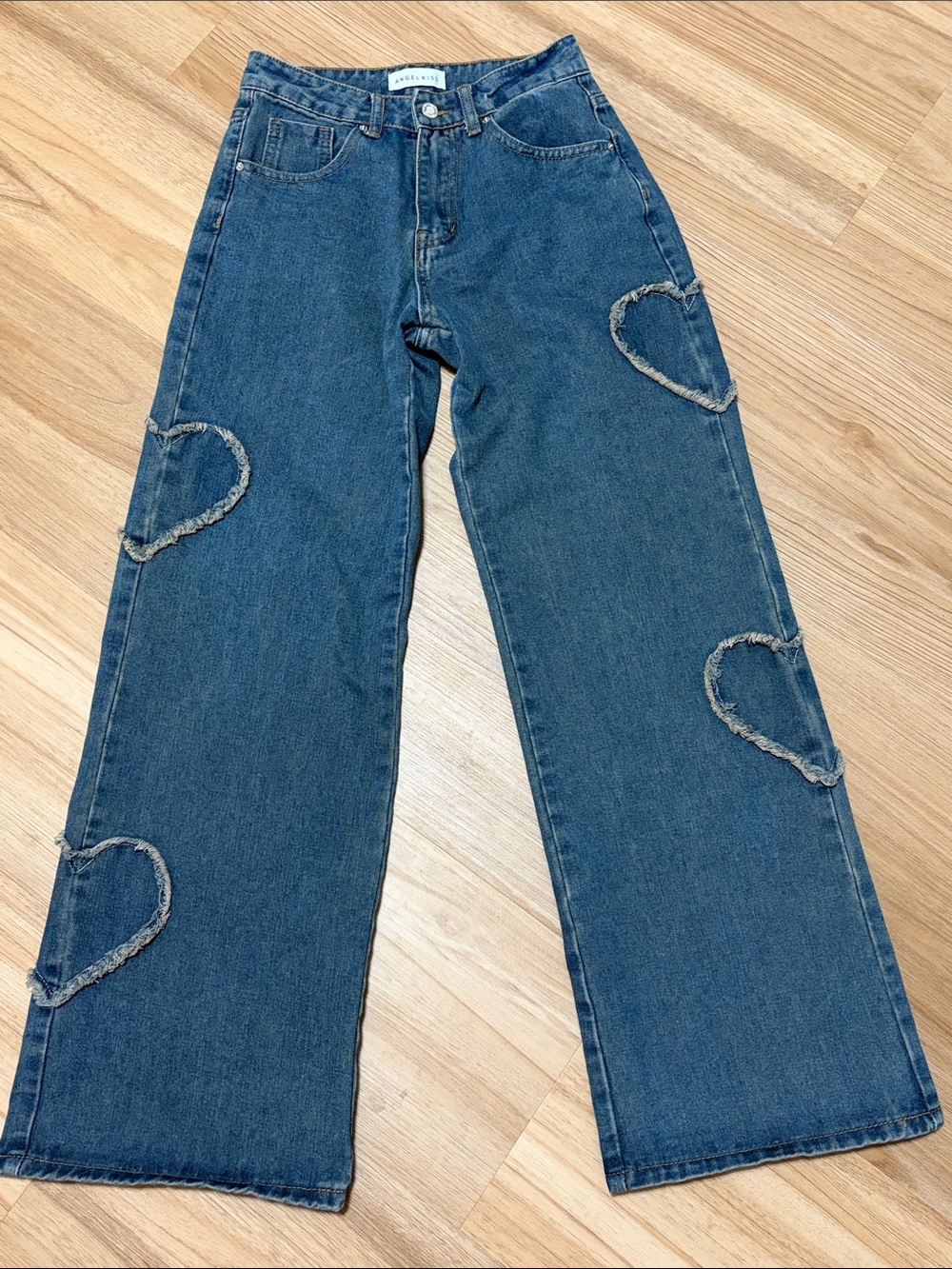 Angel Kiss Heart Patch Wide Leg Jeans Women’s 00/23 Y2K Blue Denim